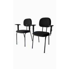 Imagem de Kit 2 cadeira palito com braço regulável  para recepção sala de espera tecido preto
