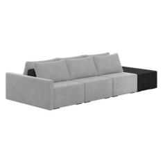 Imagem de Sofá Ilha Modular Living Com Puff 312cm Georgia K04 Veludo Cinza/Preto