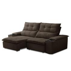 Imagem de Sofá Retrátil 3 Lugares Com Porta Copo 210cm Malta F05 Veludo Marrom E