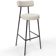 Imagem de Banqueta Alta Bar Cozinha Sala De Jantar Estrutura Em Aço Milão L02 Bouclê Creme - Lyam Decor