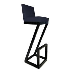 Imagem de Banqueta Alta Z Base De Ferro Suede Azul Marinho - D'Classe Decor