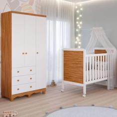 Imagem de Quarto de Bebê Completo Berço Americano Cloe 2 em 1 Guarda Roupas 3 Portas 3 Gavetas Junior 100% MDF