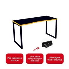 Imagem de Mesa Gamer Pé Tubolar Home Office Pandin 1,34 M Preto E Amarelo