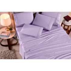 Imagem de Jogo De Lençol Queen 4 Peças 100% Algodão 400 Fios Lilás - Casa Fernan