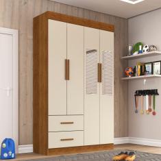 Imagem de Guarda Roupa Solteiro  Com Espelho 4 Portas 2 Gavetas New Verona Sallêto Móveis - Cinamomo/Off