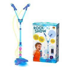 Imagem de Microfone Infantil Brinquedo Duplo Karaoke Azul Menino - Dm Toys