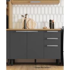 Imagem de Balcão de Cozinha 120cm 3 Portas 2 Gavetas em Mdf sem Tampo New Porto Freijó/Grafite