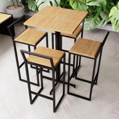 Imagem de Conjunto Mesa Alta Bar Bistrô Quadrada 4 Banquetas Confort Pinus Indus