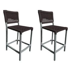 Imagem de Kit 2 Banquetas França Em Corda Náutica E Base Em Alumínio Cinza Para área Gourmet Marrom Marrom