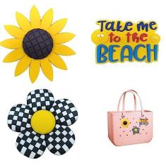 Imagem de Lovyit Acessórios para Bolsa Bogg – Acessórios de Bolsa de Praia de Borracha Inserção de Charme, 3 Peças Flores Dolphin Beach Totes Inserção de Decoração para Bolsa Simply Southern Beach Totes, 3pcs, Borracha, borracha