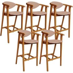 Imagem de Kit 05 Banquetas Alta Para Cozinha Bancada Bar Sala De Jantar Fixa Cecília L02 Linho Rosê
