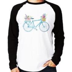 Imagem de Camiseta Raglan Bicicleta E Flores Manga Longa - Foca Na Moda