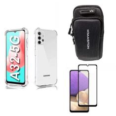 Imagem de Capinha Capa Antiqueda E Capa De Braço Porta Celular + Película 3D 9D Cobre Tudo Compatível Samsung Galaxy A32 5G