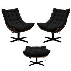 Imagem de Kit 02 Poltronas e Puff Costela Base Giratória Suede 