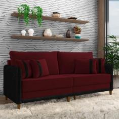 Imagem de Sofá Living Montecarlo 2 Lugares Bipartido 212cm Pés em Madeira Veludo/PU Bordô/Preto G33 - Gran Belo