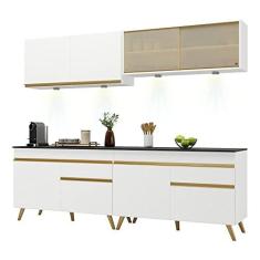 Imagem de Armário de Cozinha Compacta 240cm com Leds Veneza Up Multimóveis V2021 Branco/dourado