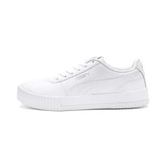 Imagem de PUMA Tênis feminino de couro Carina, Puma branco-puma branco-puma prata, 40