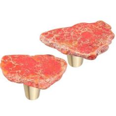 Imagem de Rockcloud 2 peças puxadores de gaveta de jaspe de sedimentos marinhos feitos à mão em forma irregular para armário de cômoda, puxadores de porta de guarda-roupa com parafusos, decoração de casa, cor