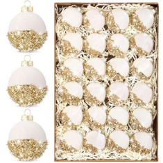 Imagem de HyDren 24 bolas de Natal de veludo com glitter de 6 cm, enfeites de cetim inquebráveis com caixa de armazenamento, bolas penduradas para árvore de Natal para decoração de festa de Natal em casa