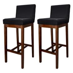 Imagem de Kit 2 Banquetas Alta Estofada para Bancada Lisboa Madeira Capuccino Suede Preto CCS