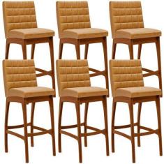 Imagem de Kit 06 Banquetas Altas Para Cozinha Sala de Jantar Fixa Mila L02 Mater