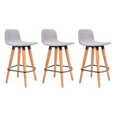 Imagem de Kit 3 Banquetas Baixa Linea Aço Preto Assento Cinza