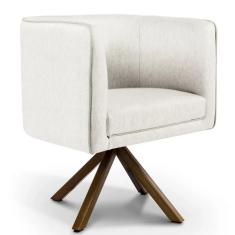 Imagem de Poltrona Decorativa Giratória Base Giromad Betina D02 Linho Creme A-48 - Lyam Decor