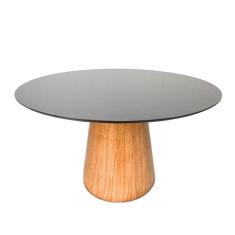 Imagem de Mesa De Jantar Cone Redonda 80 Cm Base Madeira Freijó Tampo Laqueado Cor Preto