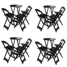 Imagem de Kit 4 Conjuntos De Mesa Bistrô Dobravel Em Madeira Maciça Com 3 Banquetas Altas - Tabaco - Marrom