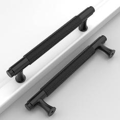 Imagem de Coinkoly Pacote com 10 puxadores de armário preto fosco de 128 mm (5") puxadores de armário de cozinha serrilhados puxadores de gaveta ferragens de armário para armários
