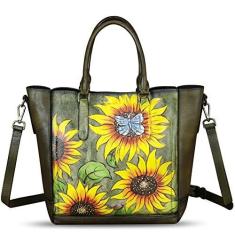 Imagem de Bolsa feminina de couro genuíno pintada à mão com alça superior, bolsa tiracolo feita à mão, Padrão 4, Medium