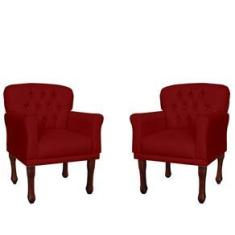 Imagem de Kit 02 Poltronas Decorativas Anita Pés Luis XV Suede  Bordô - DS Estofados