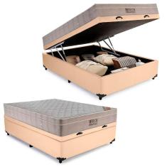 Imagem de Cama Box Baú Casal Sintético + Colchão Molas Ensacadas Ortobom Airtech Springpocket 138x188x67 Bege