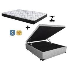 Imagem de Cama Box Baú Casal Suede Cinza    + Colchão Casal Espuma D33 Com Eps 1