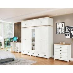 Imagem de Guarda-roupa Bipartido 10 Portas 3 Gavetas Topazio Branco/freijó