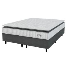 Imagem de Cama Box Colchão Casal King Molas Ensacadas City Pillow Top 193x203x61cm Cinza Branco