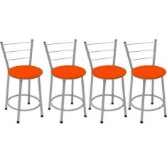 Imagem de Kit 4 Banquetas Baixa Prata Com Assento Laranja Fortmix
