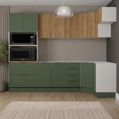 Imagem de Cozinha Modulada 7 Peças sem Tampo com Rodapé Ipanema Cabecasa Madeiramadeira Verde Folha/Acácia