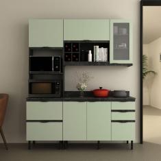 Imagem de Cozinha Compacta Begônia 6 Portas 4 Gavetas com Vidro Mármore Lunar/Verde Mar - Tecno Mobili