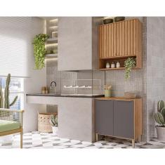 Imagem de Cozinha Modulada Completa Divina 2 Peças (1Aéreo+1Balcão) CZ007 Freijo/Titanium - MGM