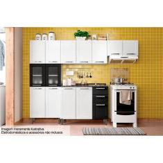 Imagem de Cozinha Modulada Completa Múltipla 4 Peças (2 Armários + 1 Balcão + 1 Paneleiro) C4P86 Branco/Preto - Bertolini