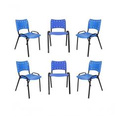 Imagem de Kit 6 Cadeiras Iso Para Escola Escritório Comércio Azul Base Preta
