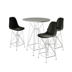 Imagem de Jogo Mesa Bistrô Eames Branca 60Cm 3 Banquetas Preta Base Ferro Branco - Cor: Branco