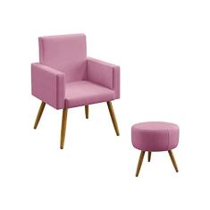 Imagem de Kit Poltrona Decorativa Estofada Vega e Puff Solar Sued Rosê Aradecor