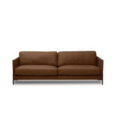 Imagem de Sofá Decorativo Karine 3 Lugares Sala De Estar 240cm Pés Em Aço Couro Marrom Claro Manchado