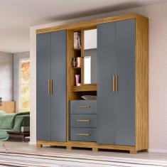 Imagem de Guarda Roupa Casal 4 portas com espelho e 3 gavetas Freijó / Cinza Eldorado - Moval