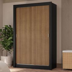 Imagem de Guarda-roupa Solteiro 2Portas Correr 4 Gavetas Preto/Rústico