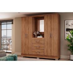 Imagem de Guarda Roupa 4 Portas e 3 Gavetas c/ Espelho Roma 1181 c/ Pés Freijo - Carraro