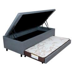 Imagem de Bicama com Baú Solteiro Reforçado em Courino 88x188 Cm Cinza