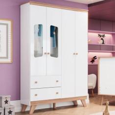 Imagem de Guarda-Roupa Infantil Confete 4 Portas 2 Gavetas com Espelho Branco/Je